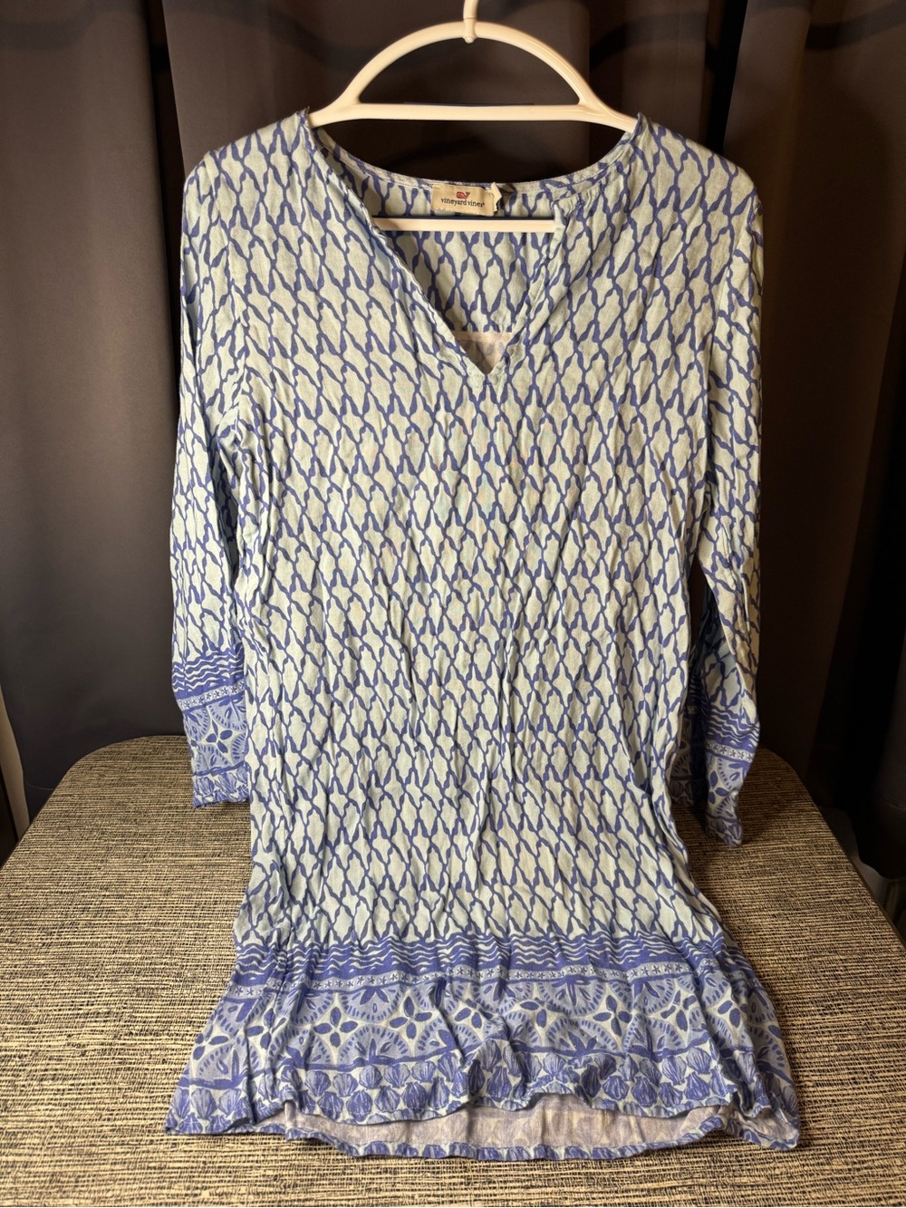 Vineyard Vines Blue & White Patterned Long Sleeve Tunic